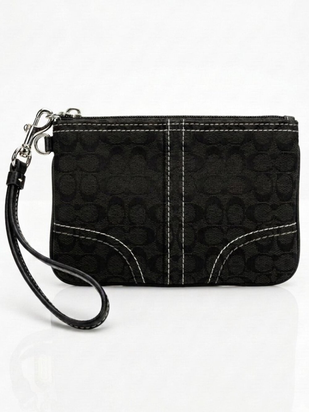 Vintage Y2K COACH Black Signature C Jacquard Leather Wristlet Wallet